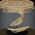 Spiral Display Shelf With Ancient Texts And Scroll In Elegant Exhibition Space 3d model