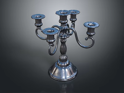 Elegant Silver Metal Candelabra With Multiple Arms And Ornate Round Base 3d model