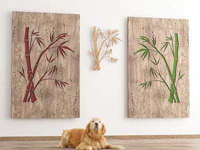 Colorful Bamboo Silhouettes On Wooden Panels Wall Art Decor Design 3d model