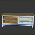 White TV Stand Featuring Brown Top Two Drawers And Open Shelves