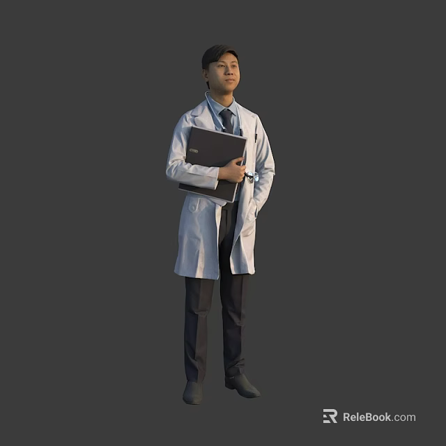 Man Wearing a White Coat Holding a Black Folder Standing Professionally 3d model 