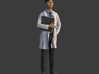 Man Wearing a White Coat Holding a Black Folder Standing Professionally 3d model