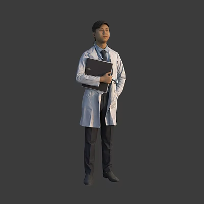 Man Wearing a White Coat Holding a Black Folder Standing Professionally 3d model