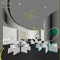 Modern Sales Office Interior Design With Elegant Lighting Art Sculptures And Sofa Furniture