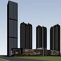 Modern Shopping Mall Exterior With High Rise Buildings Large Billboard Featuring ROBELI Brand Retail Spaces