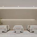 Modern Beauty Hair Salon Interior With Open Space Chandelier White Reception Desk And Product Shelves