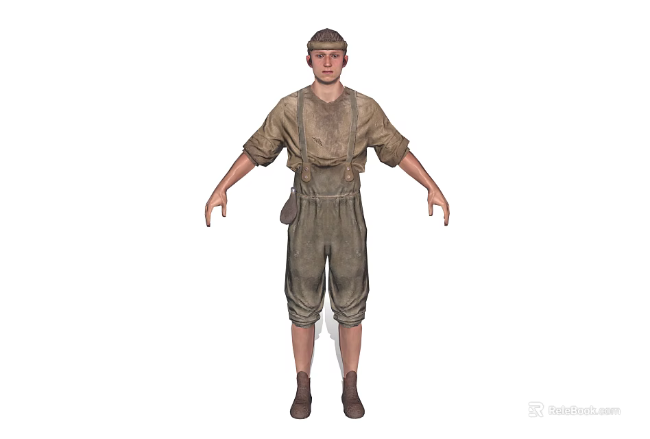 Realistic 3D Human Character Wearing Work Clothes And Hat In White Background 3d model 