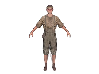 Realistic 3D Human Character Wearing Work Clothes And Hat In White Background 3d model