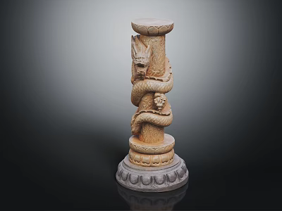 Ancient Carved Dragon Pillar With Mythical Creature Details And Ornate Base 3d model