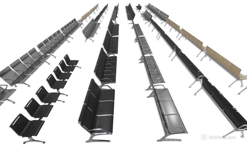 Various Types of Stackable Metal Public Chairs for Public Spaces Arrangement 3d model 