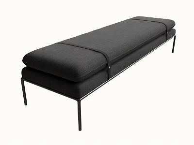 Modern Gray Upholstered Footstool With Padded Seat And Metal Legs Design 3d model