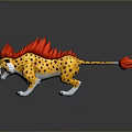 3D Rendered Cheetah With Red Flame Mane Red Tail Tip Yellow Spotted Body White Paws