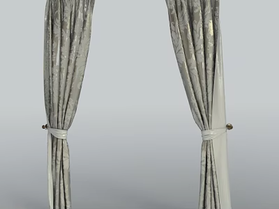 Elegant Gray Velvet Curtains With White Tiebacks For Modern Home Interior 3d model