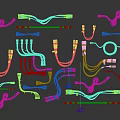 Assorted Colored Electrical Cables With Plugs And Connectors On Gray Surface