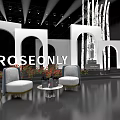 ROSEONLY Showroom Interior With Armchairs Side Table Arched Doorways Flowers And Lighting