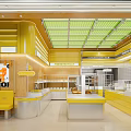 Modern Dessert Shop With Bright Yellow Interior Open Layout And Display Cases