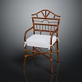 Traditional Rattan Armchair With Wooden Frame Classic Design And White Cushion