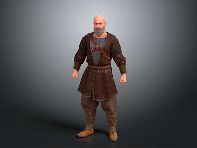 Man Wearing Medieval Robe With Belt And Brown Boots Standing Against Gray Background 3d model