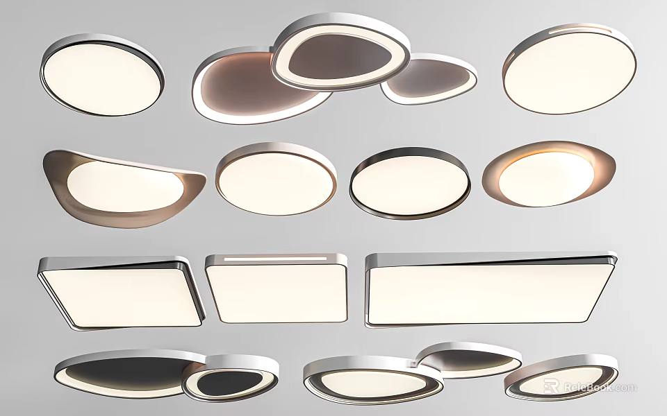 Modern Ceiling Lights With Various Round Square Oval Designs For Stylish Home Interiors 3d model