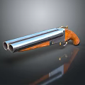 Vintage Double barrel Pistol Featuring Silver Barrels Wooden Grip Metal Parts and Gold Accents