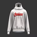 White Long Sleeve Avengers Logo Hoodie With Red Emblem And Comfortable Fit