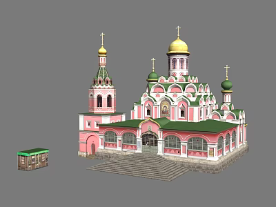 Traditional Orthodox Church With Green Pink Exteriors Showcasing Religious Faith And Golden Domes 3d model