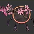 Cute Cartoon Potted Plant With Smiling Face Arms Legs And Pink Flowers