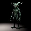 Game Movie Mythical Character With Green Skin Horned Head Slender Body And Sharp Claws