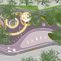 Modern Circular Landscape Garden With White Dome Structures Green Trees And Curved Pathways