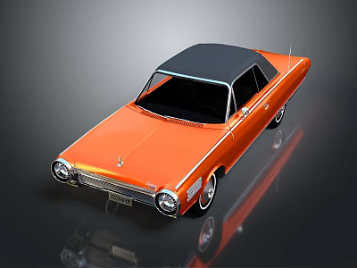 Classic Orange Convertible Car Featuring Black Roof And Shiny Reflective Surface 3d model