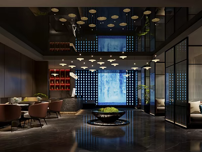 Elegant SPA Sauna Interior With Luxurious Seating Modern Lighting And Water Feature 3d model