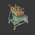 Empty Shopping Cart With Red Handles And Metal Frame On Reflective Surface