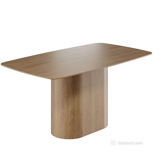 Minimalist Wooden Dining Table With Rectangular Top And Single Column Base 3d model
