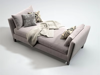 Cozy Modern Light Gray Upholstered Chaise Lounge With Decorative Pillows And Soft Blanket 3d model