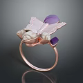 Butterfly Shaped Ring With Purple Stone And Pink Accents On Metallic Band