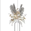 White Vase With Dried Flowers White Leaves And Pampas Grass On Black Background
