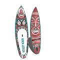 Colorful Artistic Surfboards With Tribal Mask Patterns And Rockleshu Branding