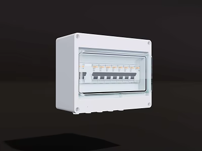 White Electrical Distribution Box With Transparent Cover And Circuit Breakers 3d model