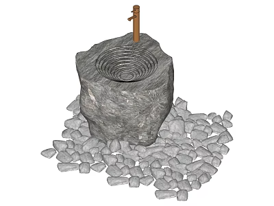 Natural Stone Washbasin With Metal Faucet Surrounded By Small Stones 3d model