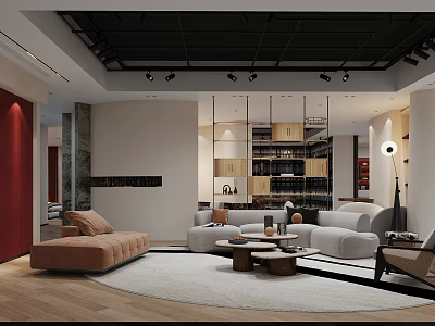 Modern Basement Living Area With Sofas Rugs Lighting And Cabinets 3d model