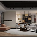 Modern Basement Living Area With Sofas Rugs Lighting And Cabinets