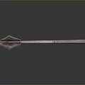 Antique Decorative Weapon With Long Textured Handle And Metallic Spearhead Design
