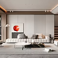 Modern Living Room Interior Design With White Sofa Coffee Table Green Plant And Red Artwork