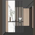Modern Interior Design With Vertical Slat Partition And Decorative Console Table 3d model