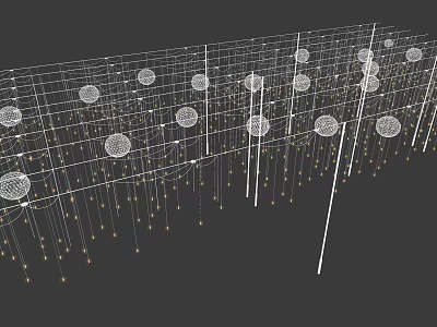 Elegant Hanging Decorative Lights With Circular Grid Structure And Golden Accents 3d model