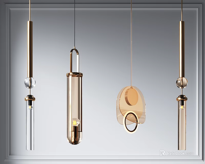 Modern Stylish Pendant Lights Showcasing Unique Designs and Metallic Glass Details 3d model 