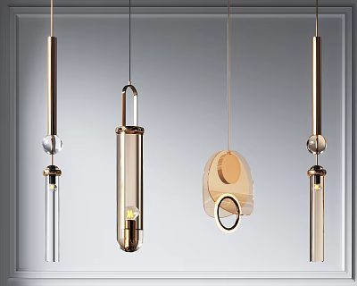 Modern Stylish Pendant Lights Showcasing Unique Designs and Metallic Glass Details 3d model