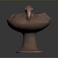Traditional Terracotta Vessel With Bird Head Handle And Carved Patterns On Pedestal Base