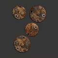 Four Rusty Metal Barrels With Different Sizes Industrial Storage Equipment Weathered Surfaces