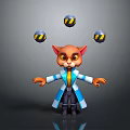 Cartoon Cat In Blue And White Striped Coat Juggling Yellow And Black Striped Balls